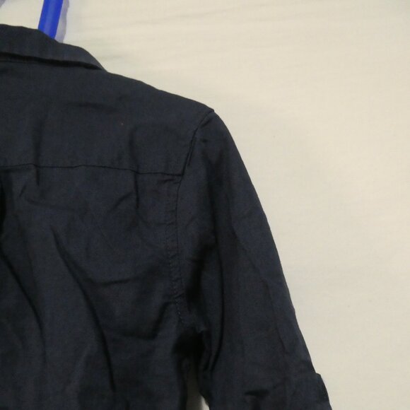 H&M | 5-6 years | Dark Navy Blue Button-Up Linen / Cotton Shirt | Roll Tabs - Picture 13 of 16